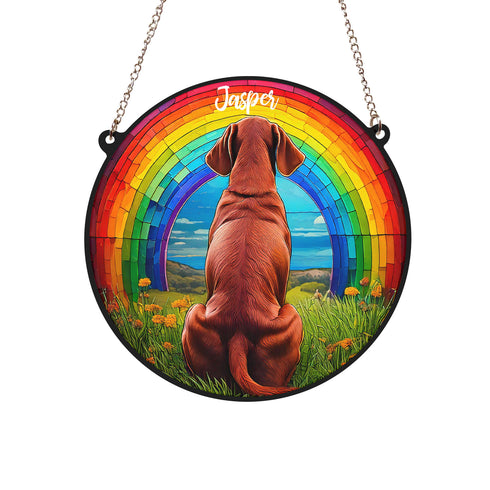 Vizsla Rainbow Bridge Personalised Stained Glass Effect Suncatcher